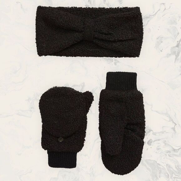 NEW BP. Boucle Head Wrap & Mittens Set - Black - One Size - Picture 1 of 2